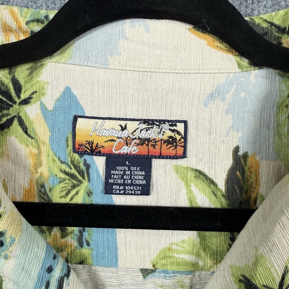 Hawaii Jack's Cafe Hawaiian Shirt Mens Large 100% Silk Tropical Island Camp - Picture 2 of 7